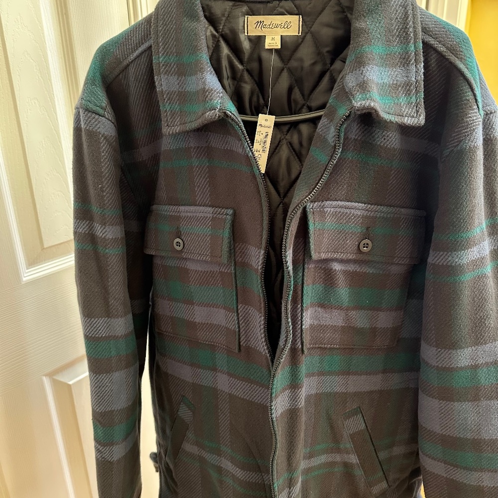 Madewell Men's Lined Plaid Flannel Shirt Jacket Size Medium Color Almost Black